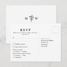Modern Botanisk Monogram- RSVP till Bröllop Vykort