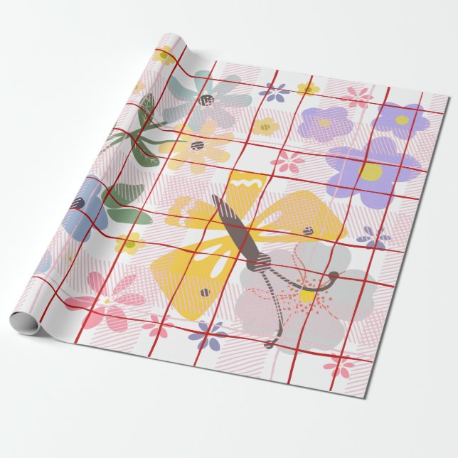 Modern botanisk mönster Lila rosa födelsedag Presentpapper (Utrullad)