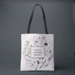 Modern botanisk  och svart, förgrenade tygkasse<br><div class="desc">En märklig tote för ditt företag! Den här designen har en vacker svart blommigt i hand plockade över en  bakgrund och har en  rektangel med svarta kanter och ditt namn och din titel eller ditt yrke. Del av en matchande uppsättning. Copyright Anastasia Designer,  alla höger förbehållna.</div>