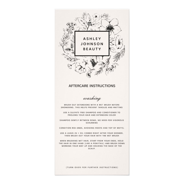 Modern botanisk  och svart hårklämtning reklamkort (Framsidan)