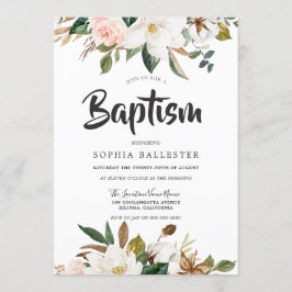 Modern botanisk och vit Blommigt-baptism Inbjudningar