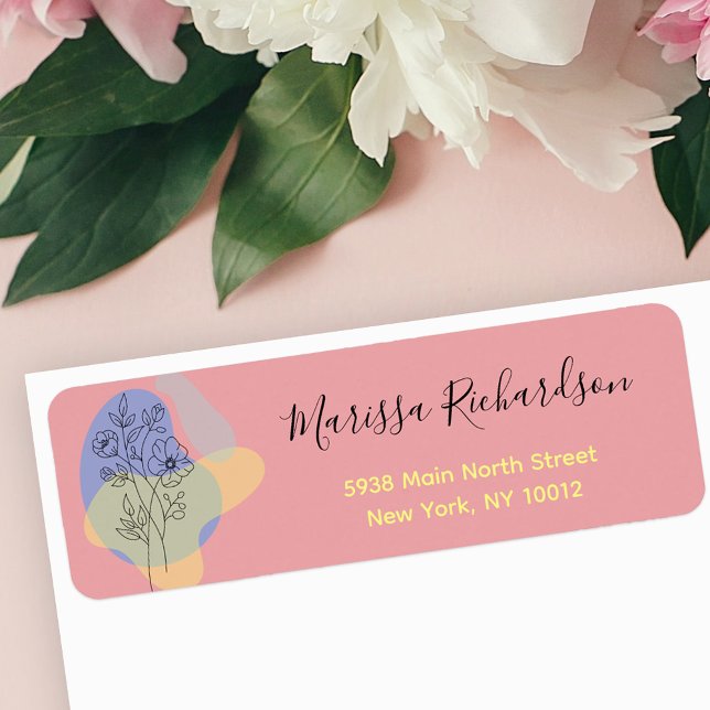 Modern botanisk Pastel Line Art-Returadress Returadress Etikett (Skapare uppladdad)