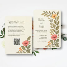 Modern botanisk QR-kod Blommig Bröllopsinbjudan