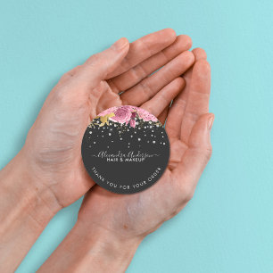 Modern botanisk Rosa Blommigt Diamonds Glitter Runt Klistermärke