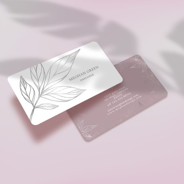 Modern botanisk Rosa och Silver-Affärskortet Visitkort (Skapare uppladdad)
