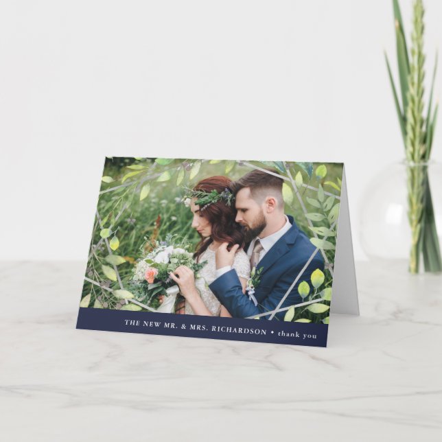 Modern botanisk| Silver Geo med Photo Tack Kort (Framsida)