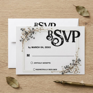 Modern botanisk svart-vit bröllops-RSVP OSA Kort
