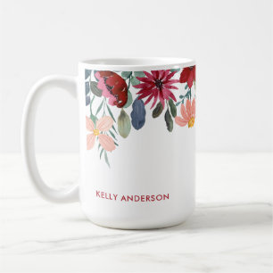 Modern Botanisk Trendig Monogrammerad Lövverk Över Kaffemugg