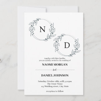 Modern botanisk vapensköld i elegant monogram inbjudningar