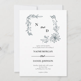 Modern botanisk vapensköld i elegant monogram inbjudningar