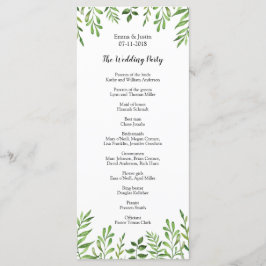 Modern botanisk vigselkort med grön akvarell program