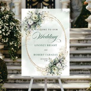 Modern Botanisk Vit Rosor Välkomstaffisch Poster