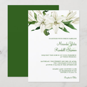 Modern botanisk White Lily Bröllop Inbjudningar