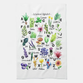Modern botaniska Blommigten Alphabet Garden Kökshandduk