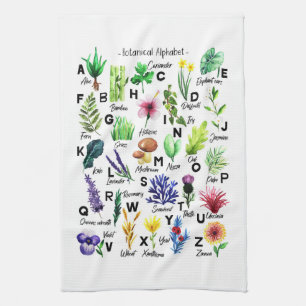 Modern botaniska Blommigten Alphabet Garden Kökshandduk
