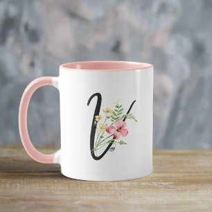Modern Botaniska blommor, skript Brev "V" Mugg