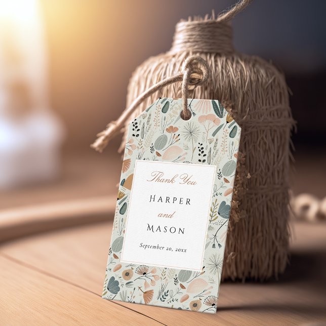 Modern Botaniska Bröllop i mitten av århundradet Presentetikett (Skapare uppladdad)