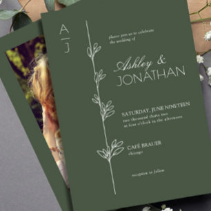 Modern botaniska Divider Bröllop Grönt Photo Inbjudningar