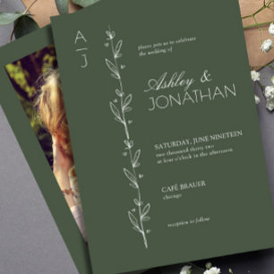 Modern botaniska Divider Bröllop Grönt Photo Inbjudningar