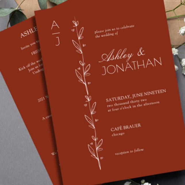 Modern botaniska dividern Bröllop Auburn Allt-i-et Inbjudningar (Skapare uppladdad)