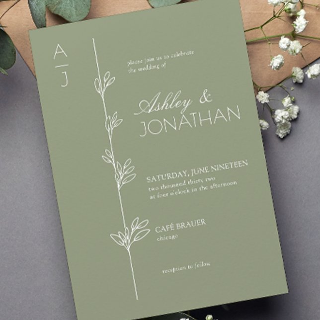 Modern Botaniska dividersalen Grönt Bröllop Inbjudningar (Skapare uppladdad)