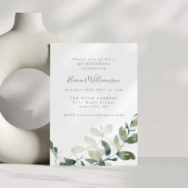 Modern botaniska eukalyptus Boho QUINCEAÑERA Inbjudningar (Skapare uppladdad)