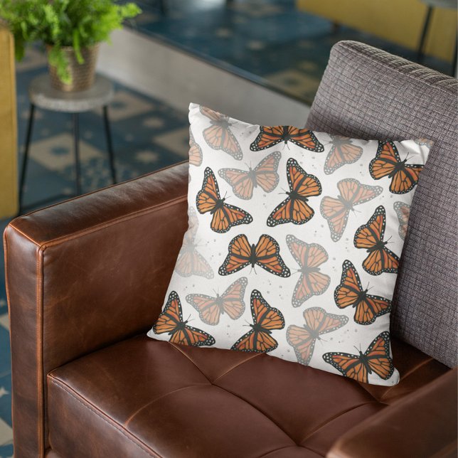 Modern botaniska fjärilar Mönster Kudde (Monarch butterflies pattern throw pillow. )