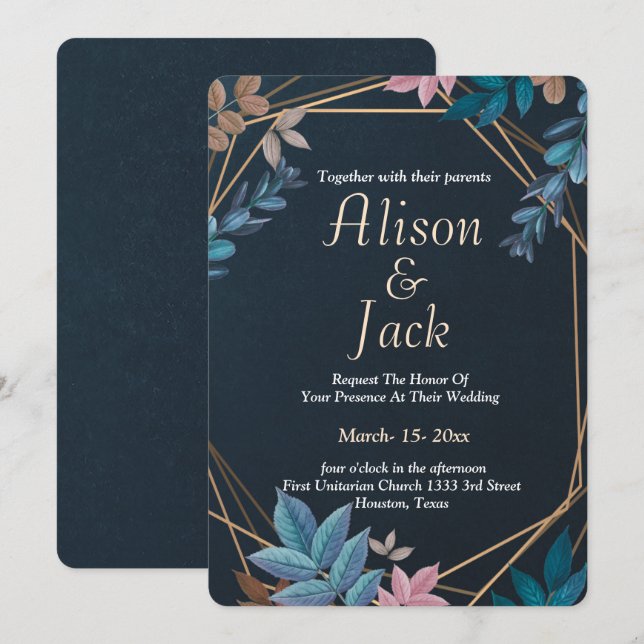 Modern botaniska geometriska ram bröllop inbjudningar (Fram/baksida)
