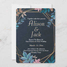 Modern botaniska geometriska ram bröllop inbjudningar