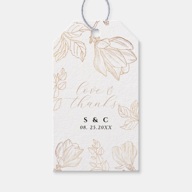 Modern Botaniska Golden Nature Blommigt Bröllop Presentetikett (Framsidan)