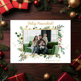 Modern botaniska Greenery Photo Feliz Navidad Julkort