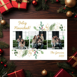 Modern botaniska Greenery Photo Feliz Navidad Julkort