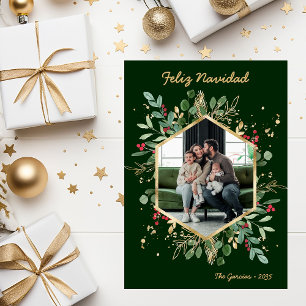 Modern botaniska Greenery Photo Feliz Navidad Julkort