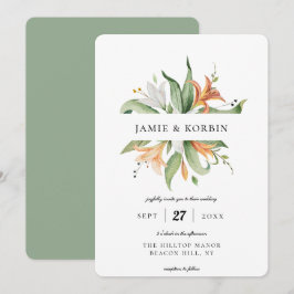 Modern botaniska Lily Blommigt Bröllop Inbjudningar