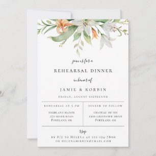 Modern botaniska Lily Blommigt Rehearsal Dinner Meddelande