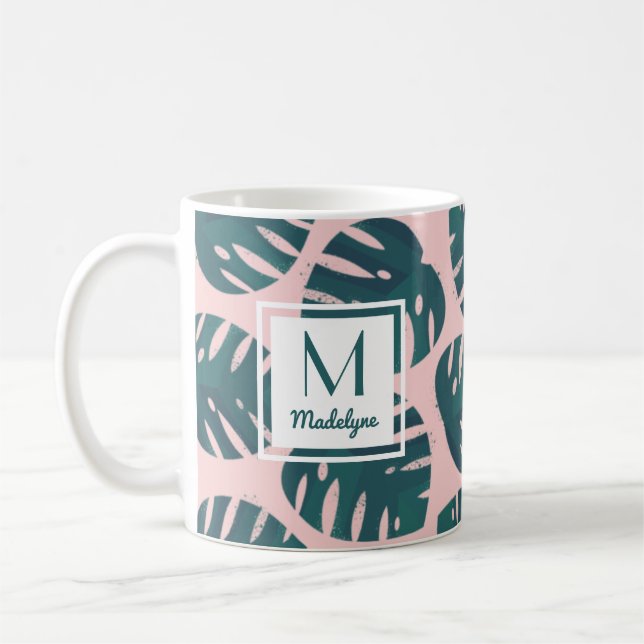 Modern Botaniska Monstera Löv-Personligen Kaffemugg (Vänster)