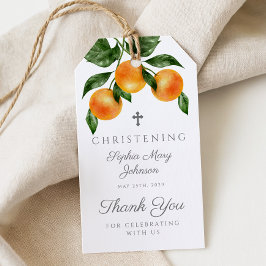 Modern botaniska Orangar Girl Christening Presentetikett