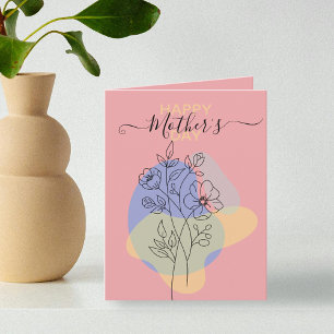 Modern botaniska Pastel Line Art Mors dag Kort