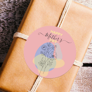 Modern botaniska Pastel Line Art Mors dag Runt Klistermärke