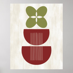 Modern botaniska röda Grönten i Abstrakten i mitte Poster