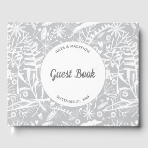 Modern Botaniska Silver Grått Bröllop Gästböcker