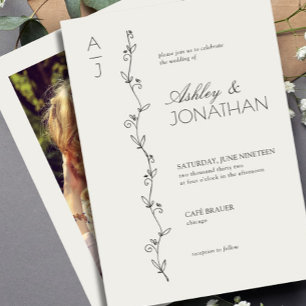 Modern botaniska skiljelinjen Bröllop Bone Photo Inbjudningar