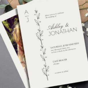 Modern botaniska skiljelinjen Bröllop Bone Photo Inbjudningar