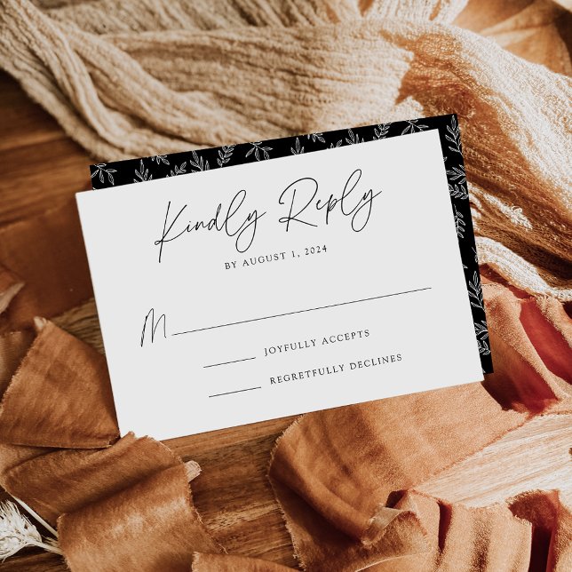 Modern botaniska Svarta och vita Bröllop OSA Kort (Skapare uppladdad)