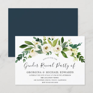 Modern botaniska vita Blommigten Gender Reveal Par Inbjudningar