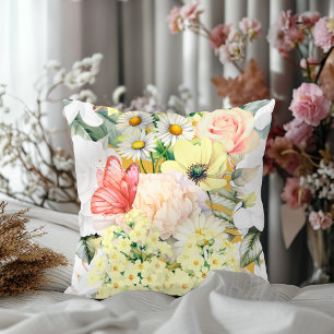 Modern botaniskt Blommönster Mörk Mustard Kudde