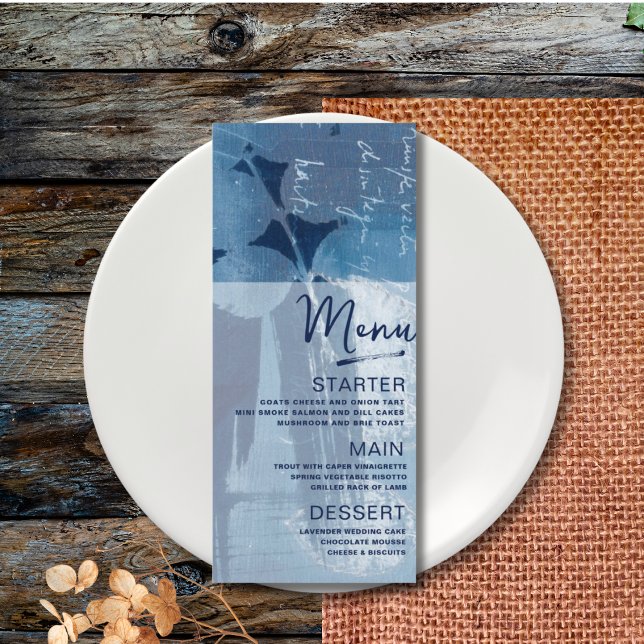 Modern botaniskt cyan Blue Bröllop Meny (Skapare uppladdad)