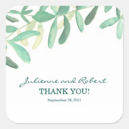 Modern Botaniskt favoritmärke för Bröllop Tack Fyrkantigt Klistermärke