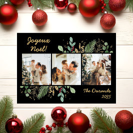 Modern botaniskt Greenery Photo Joyeux Noel Julkort