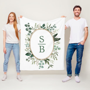 Modern botaniskt grönt Bröllop-monogram Fleecefilt